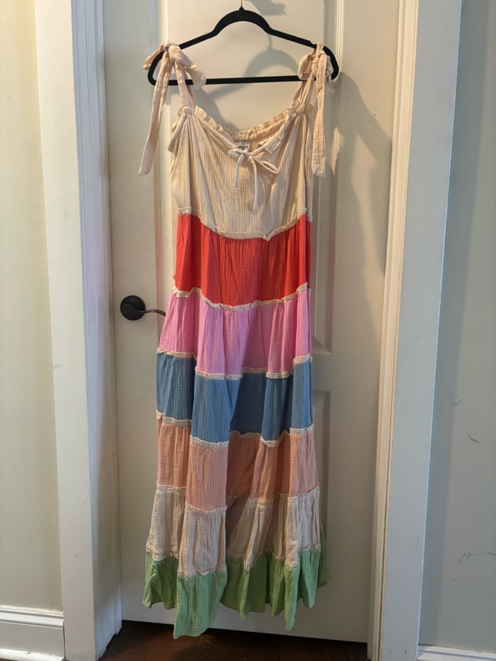Tiered Multi-Color Tie-Strap Maxi Dress